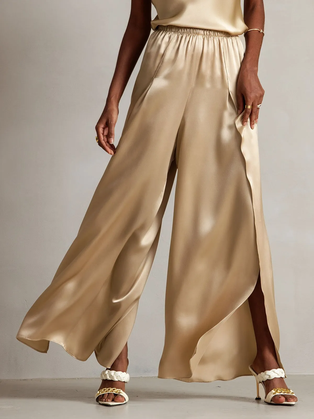 19Momme Fashionable Sexy Silk High-Slit Pants