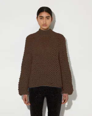 Alpaca Short Mock Neck Pullover | Brown