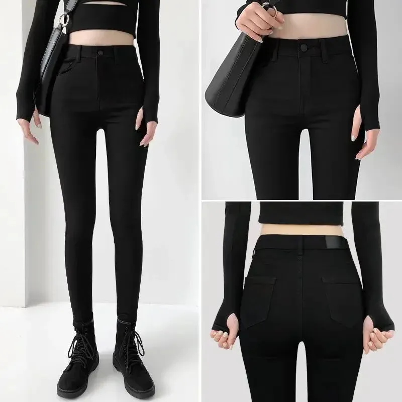 Amozae-Sexy High-waisted Slimming Jeans New Spring-autumn Korean Style Elastic Black Pants Magic Shaping Shoes Slim Fit For All