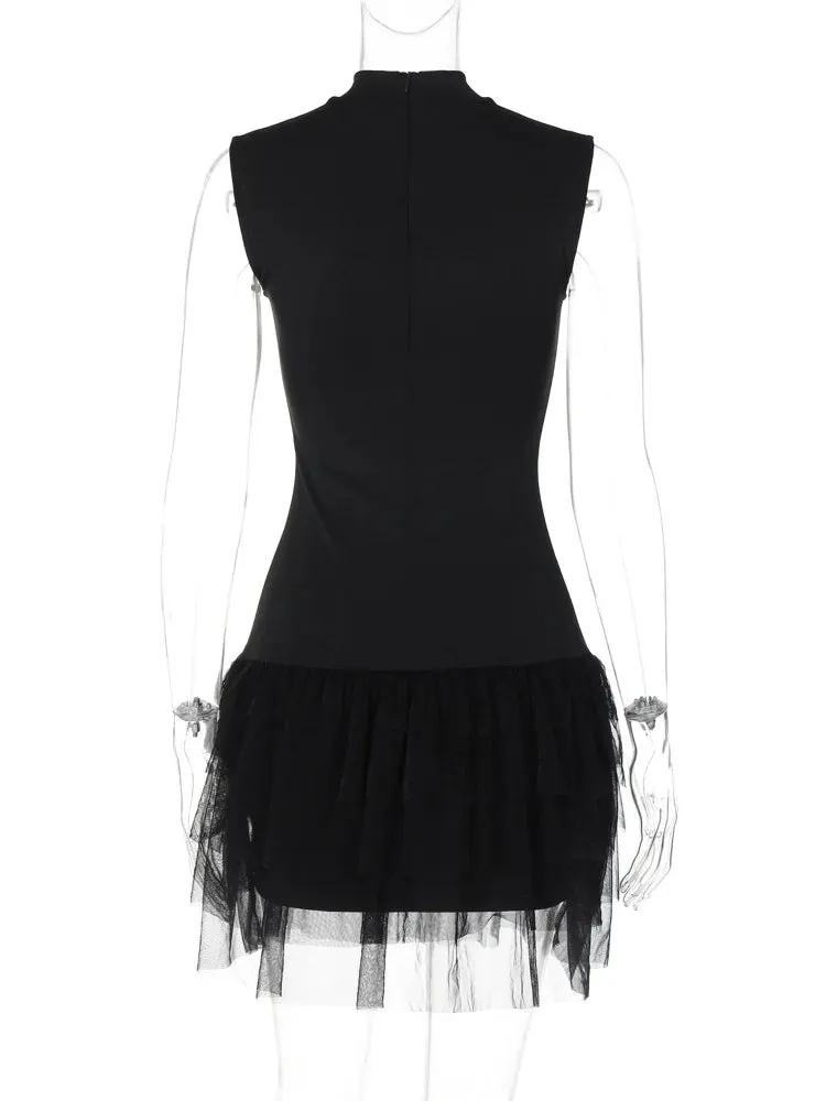 Black Fringe Stylish Tank Mini Dress