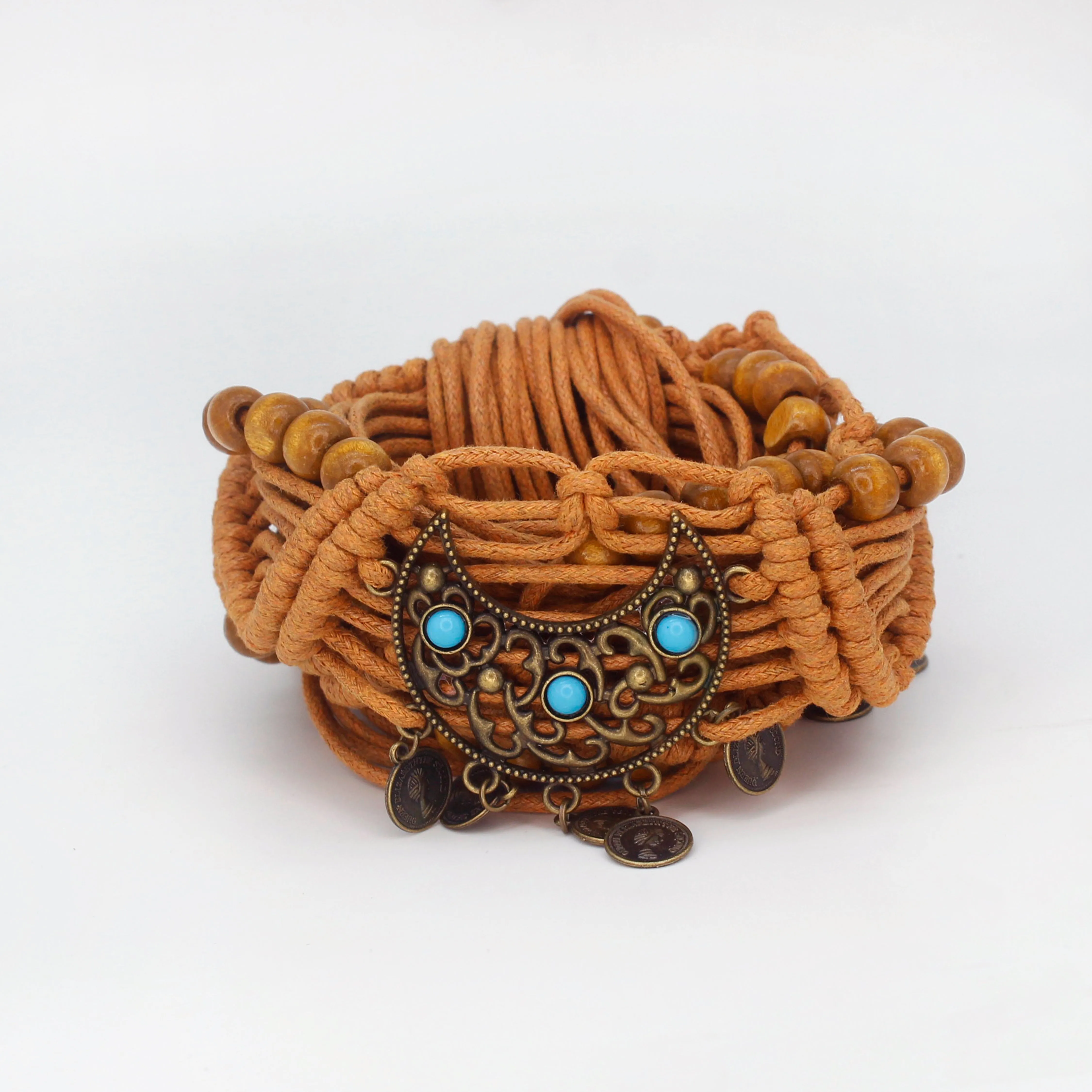 Caramel brown beaded tassel Macrame belt