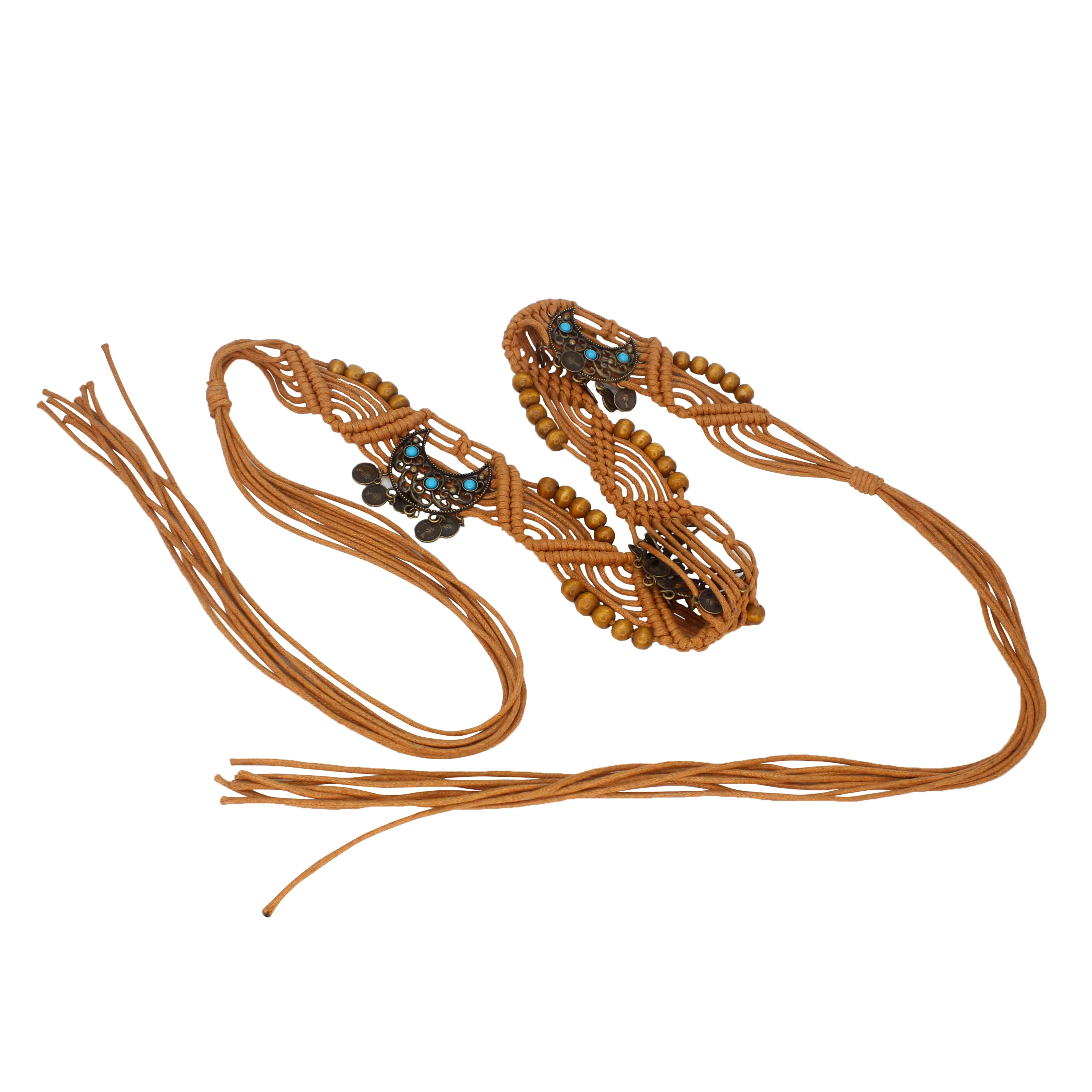 Caramel brown beaded tassel Macrame belt