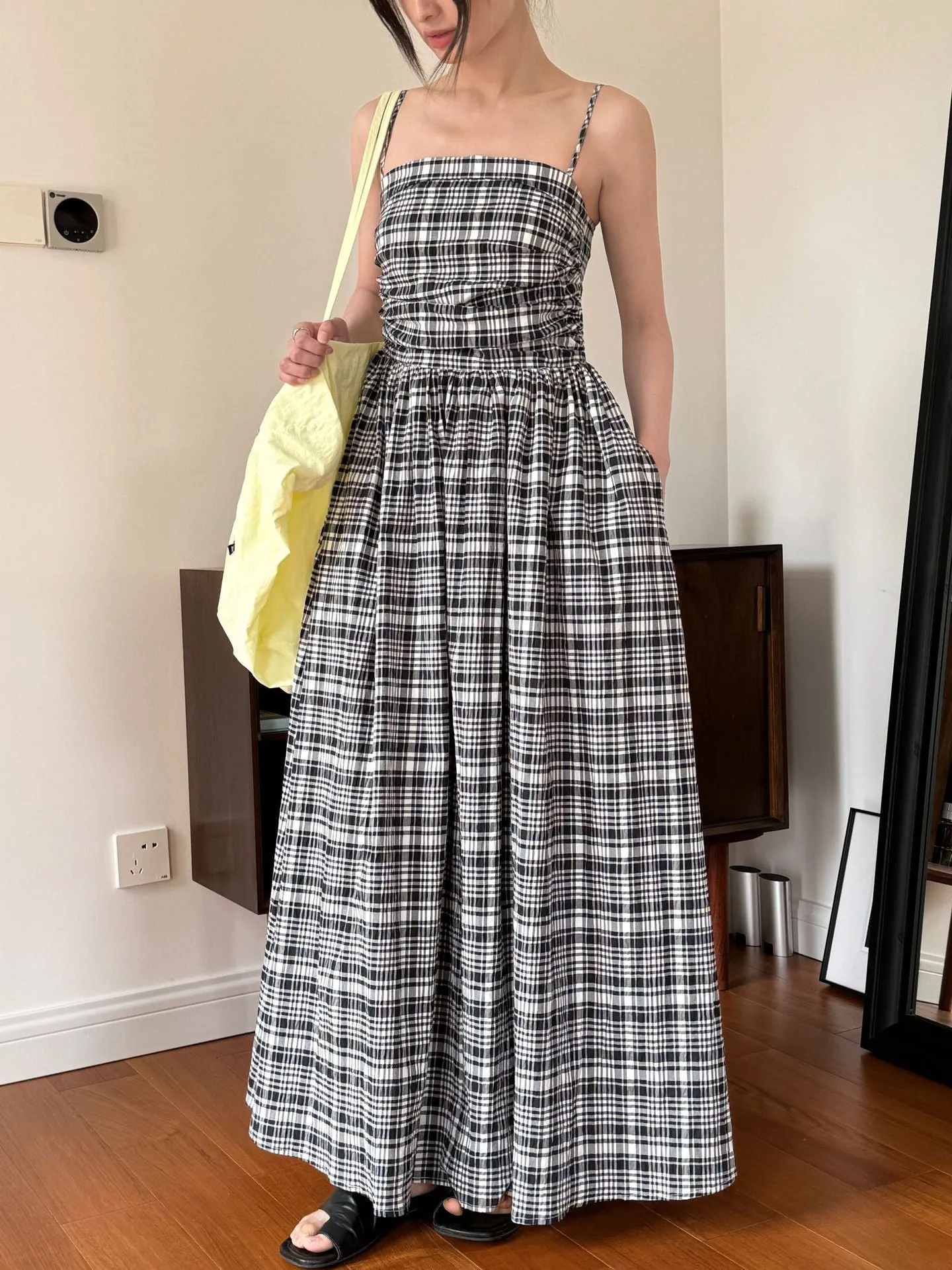 Checkered Sleeveless A-Line Maxi Dress