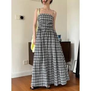 Checkered Sleeveless A-Line Maxi Dress