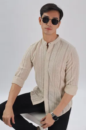 Cream Jacquard Knit Shirt