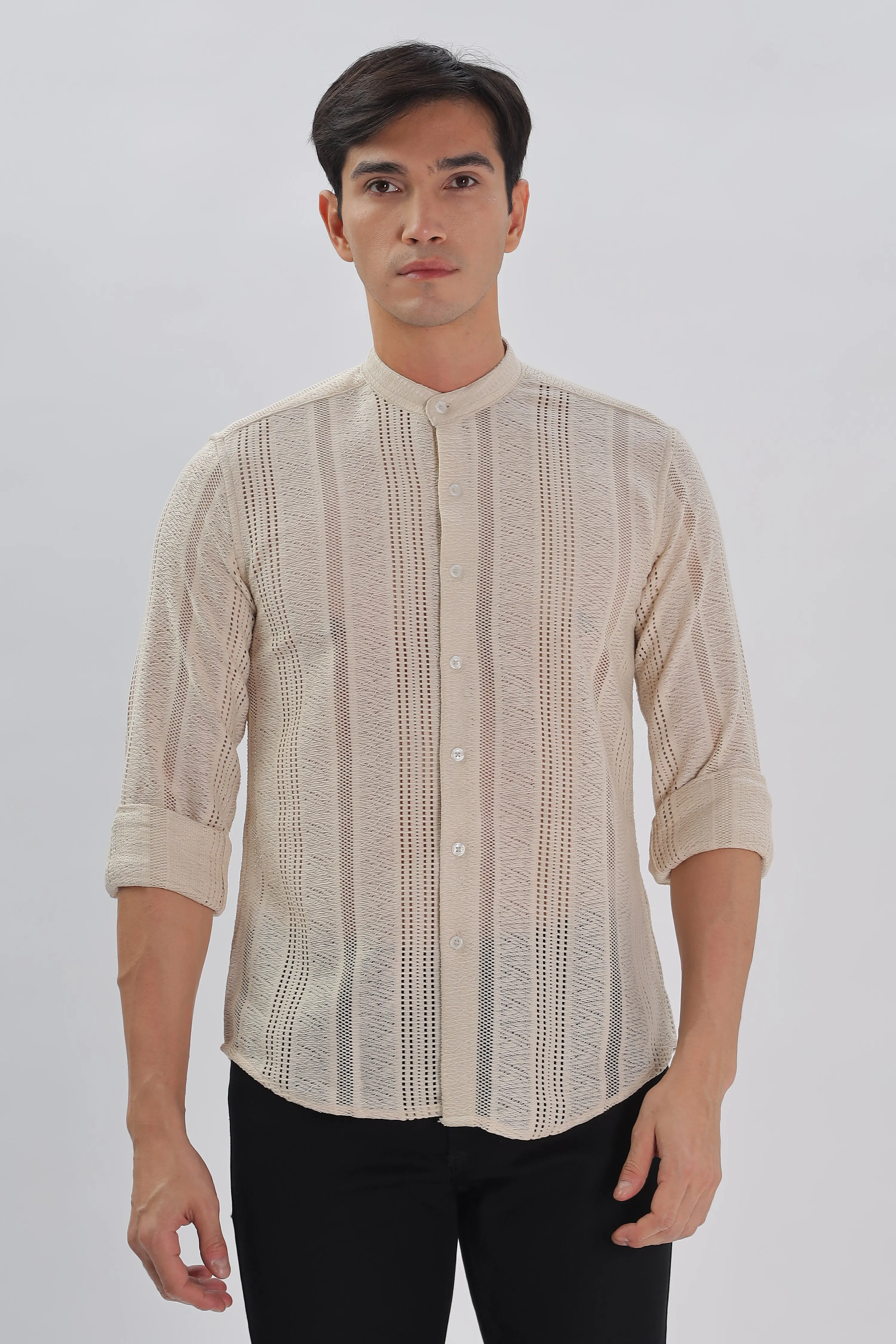 Cream Jacquard Knit Shirt