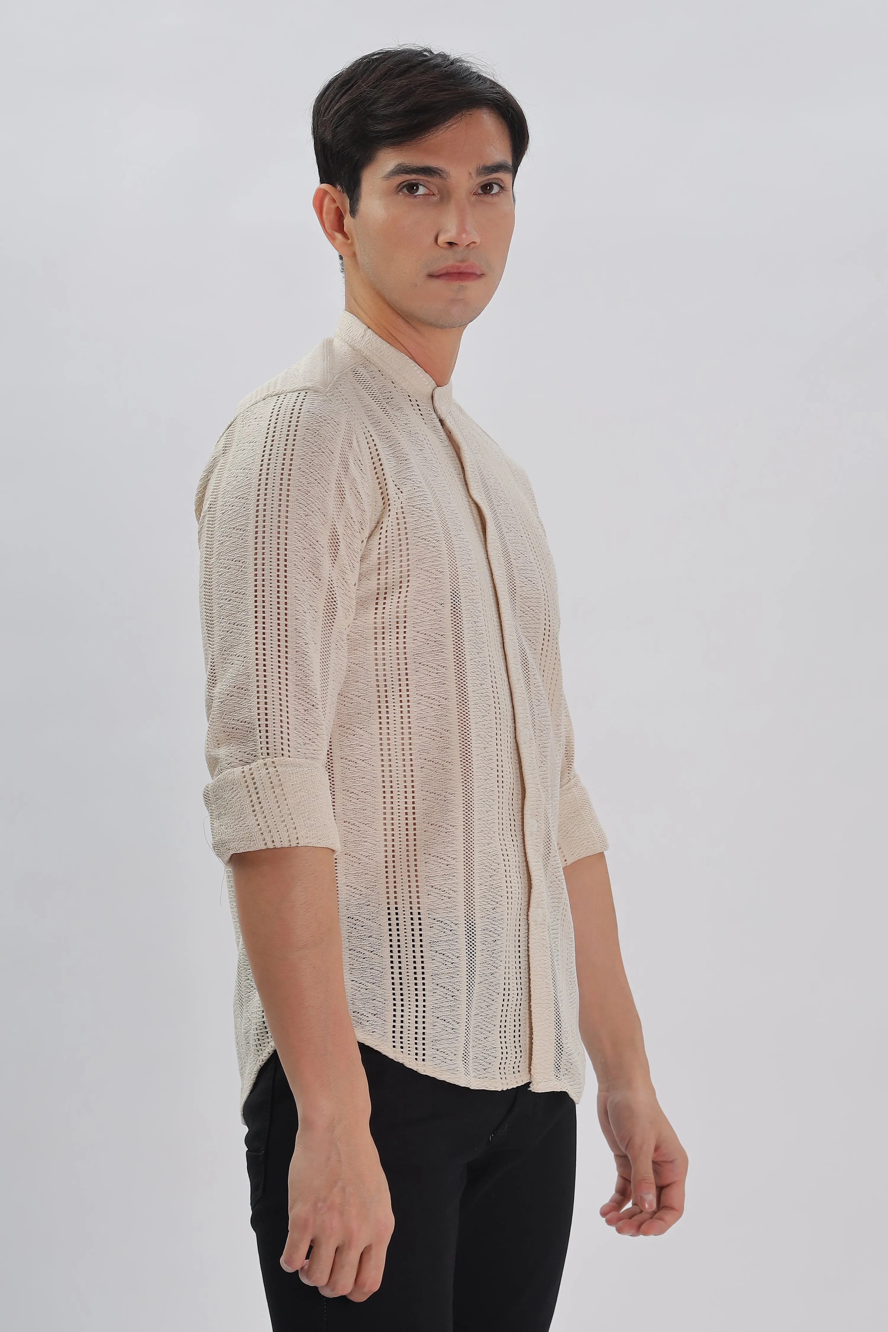 Cream Jacquard Knit Shirt