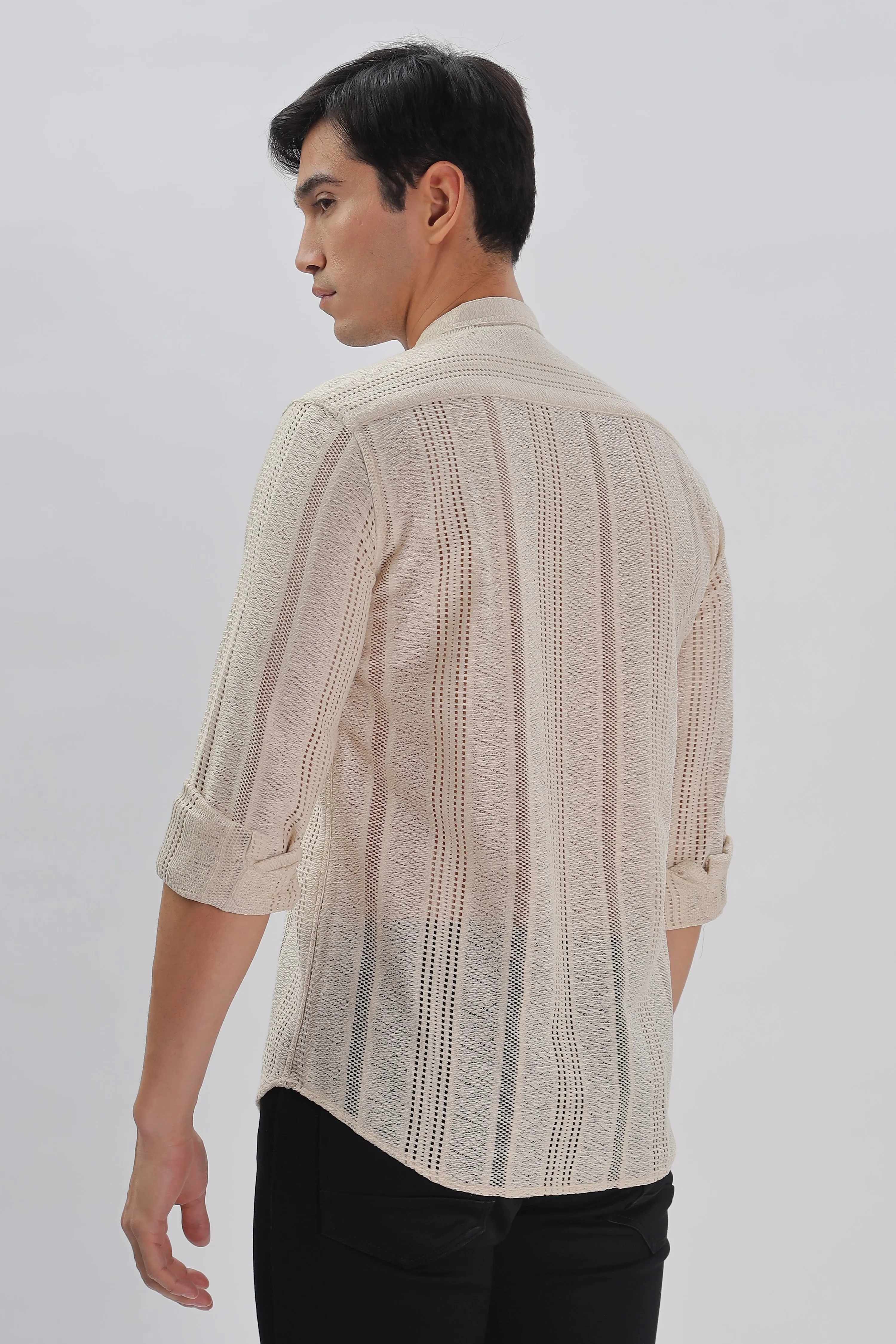 Cream Jacquard Knit Shirt