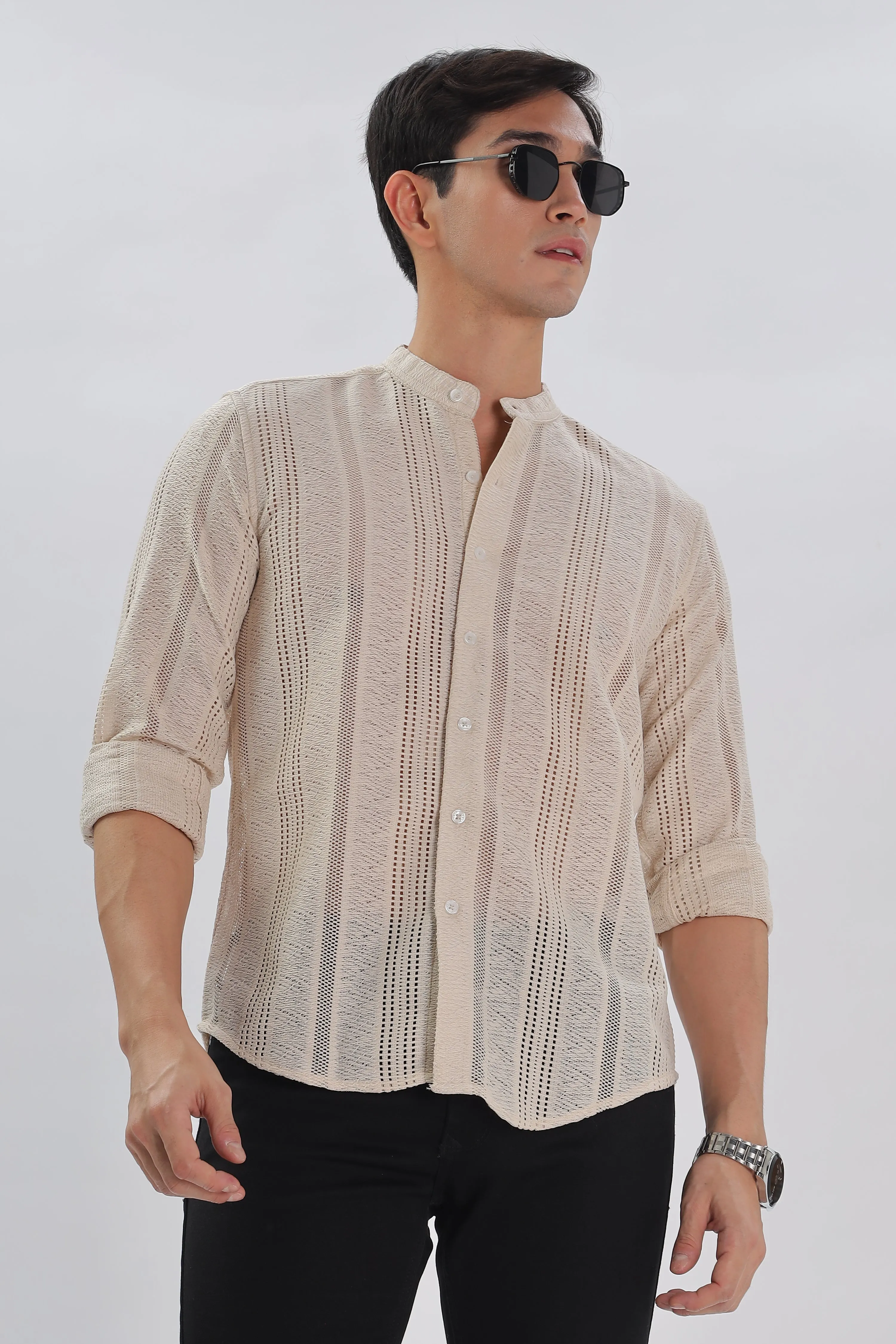 Cream Jacquard Knit Shirt