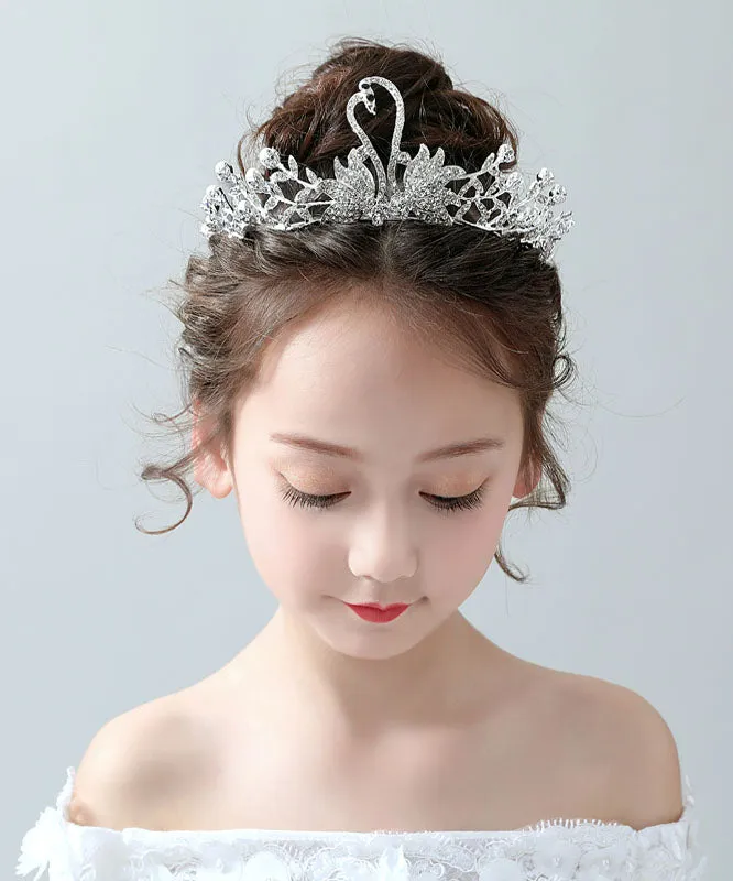 DIY Silk Alloy Zircon Pearl Little Swan Kids Crown IU046