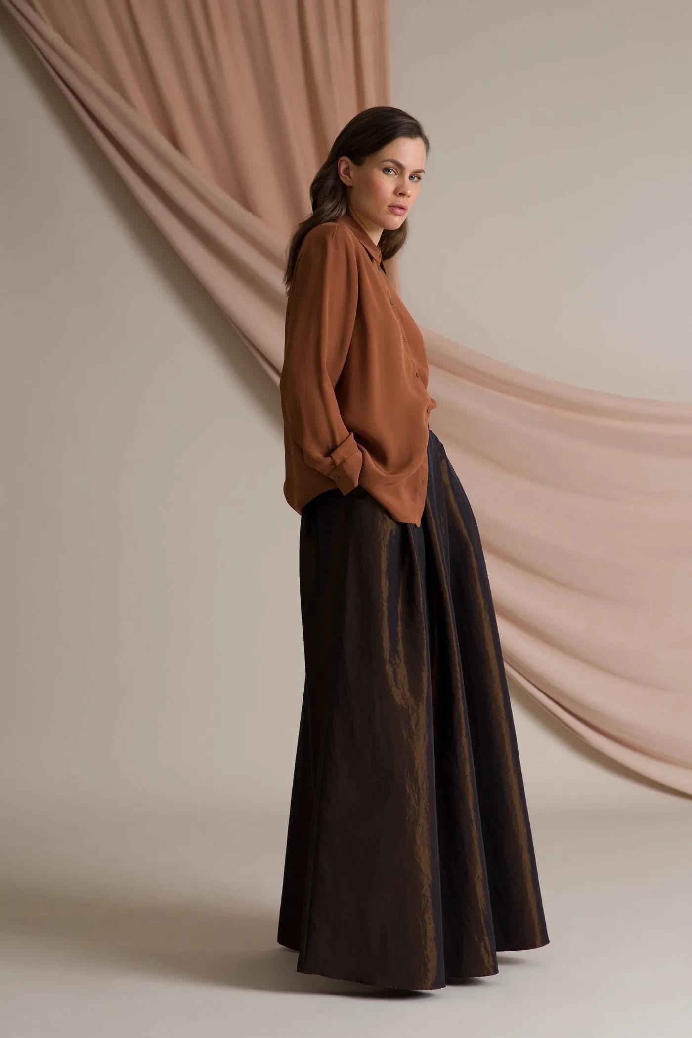 Elena Wide Hem Maxi Skirt Dark Brown