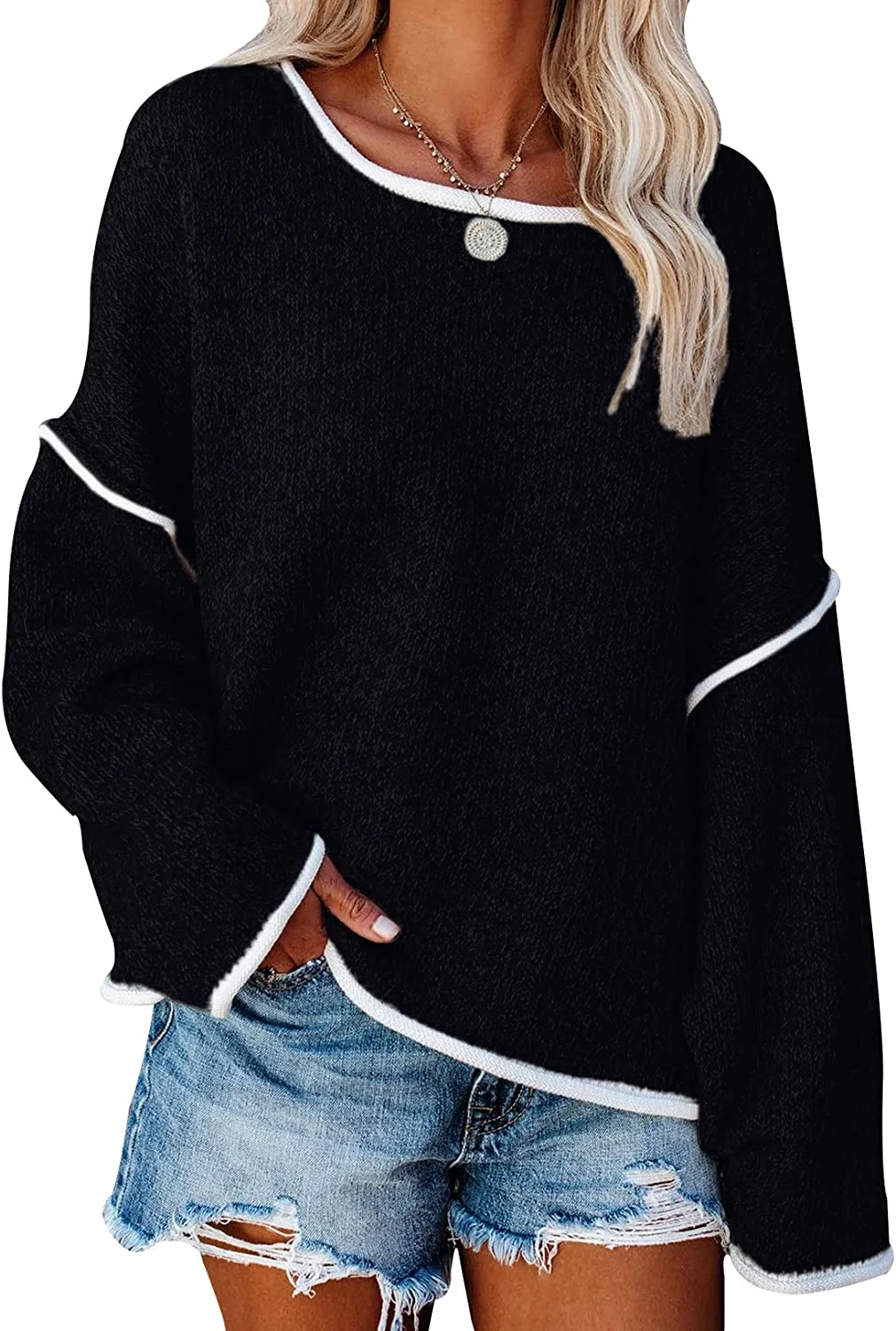 FashionSierra - Loose Soft Chunky Knit Long Batwing Sleeve Pullover Sweater