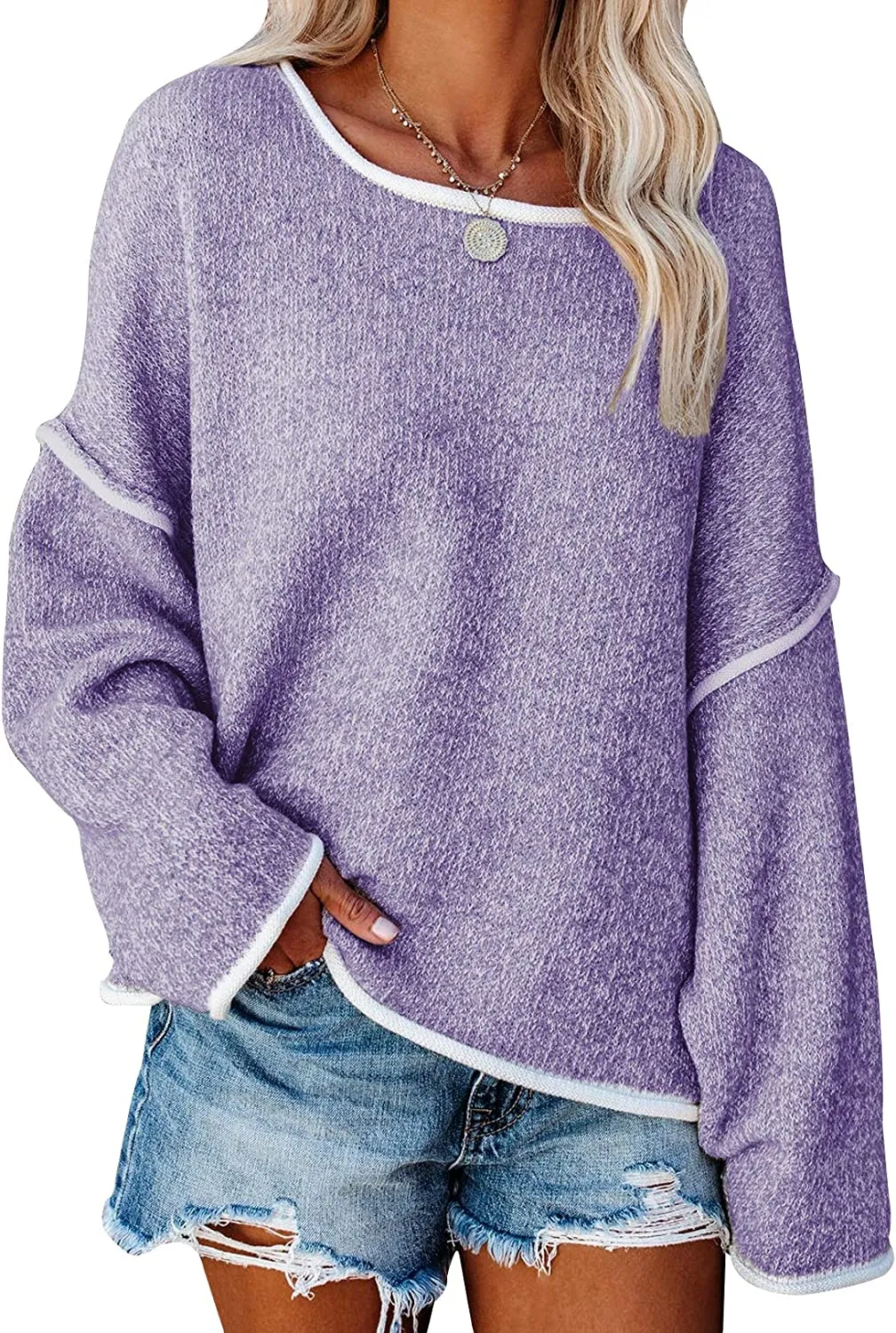 FashionSierra - Loose Soft Chunky Knit Long Batwing Sleeve Pullover Sweater