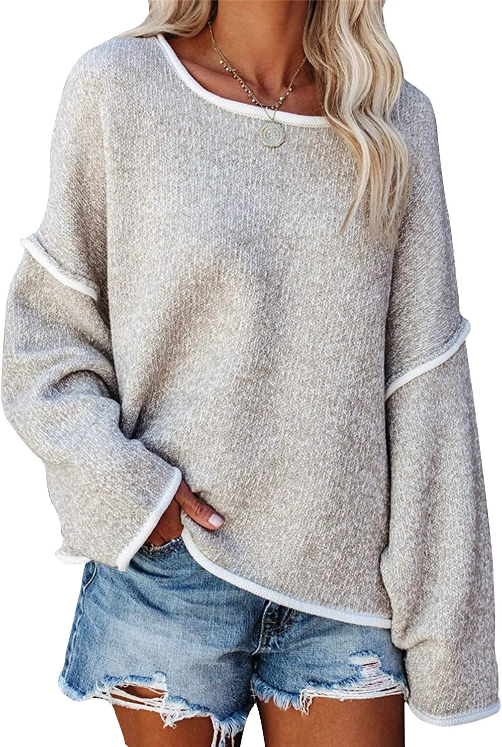 FashionSierra - Loose Soft Chunky Knit Long Batwing Sleeve Pullover Sweater