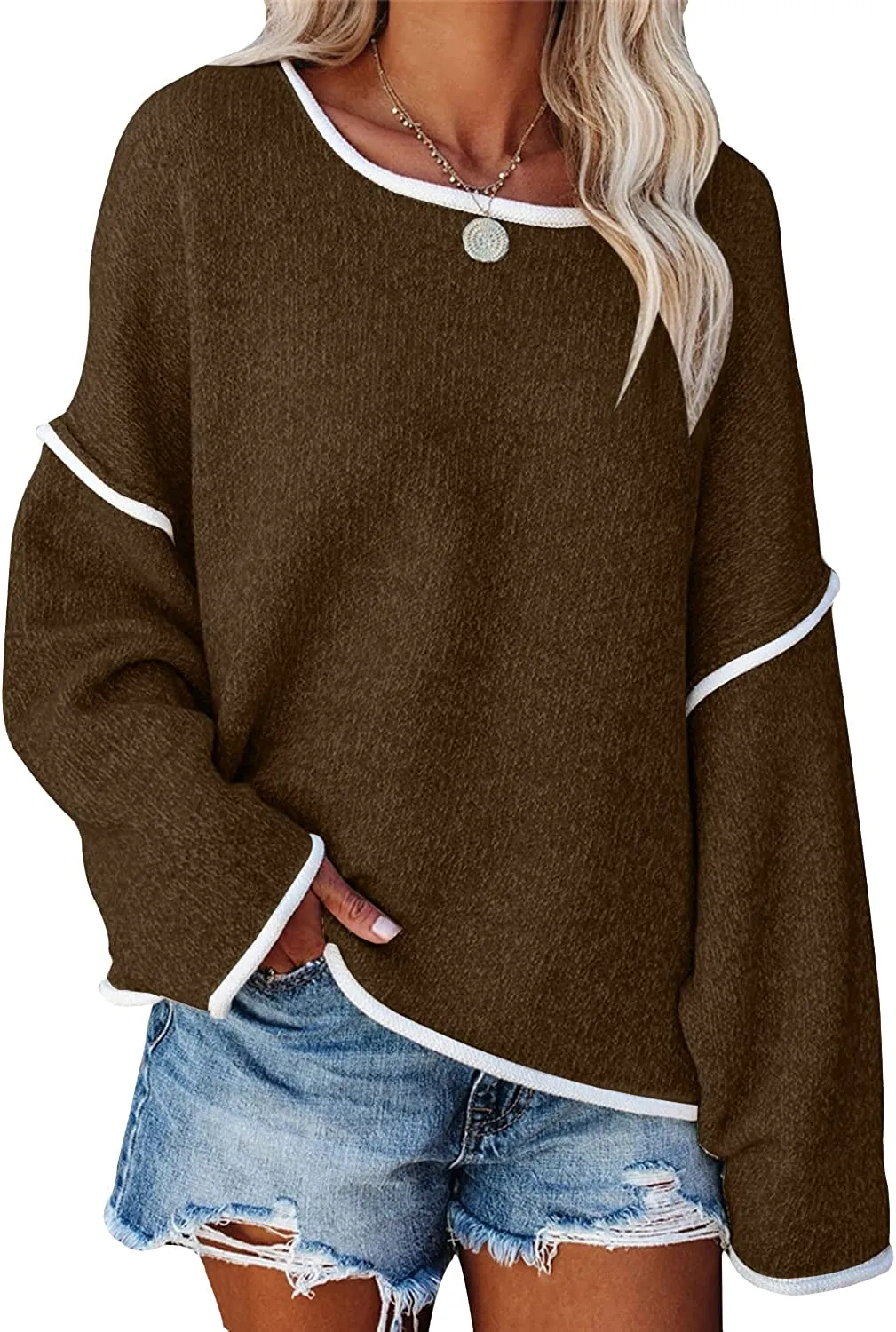 FashionSierra - Loose Soft Chunky Knit Long Batwing Sleeve Pullover Sweater