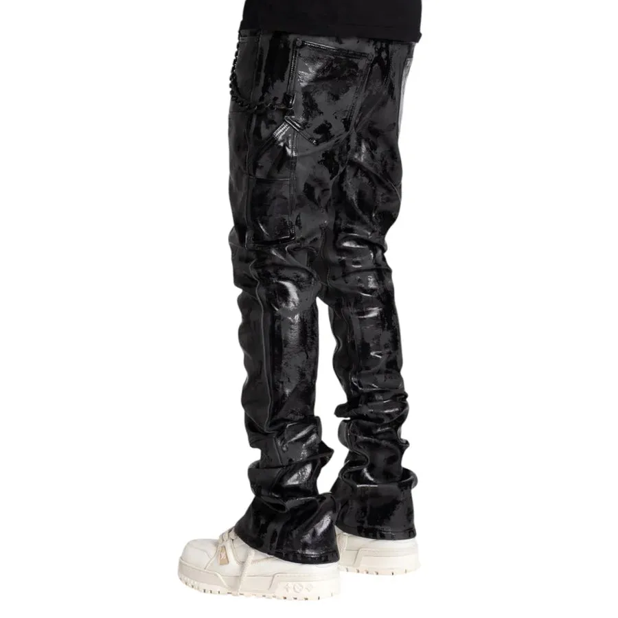 GUAPI STACKED CARPENTER LEATHER PANTS BLACK