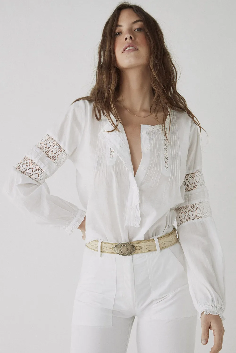 Lace Crochet Button-up Long Sleeve Shirt