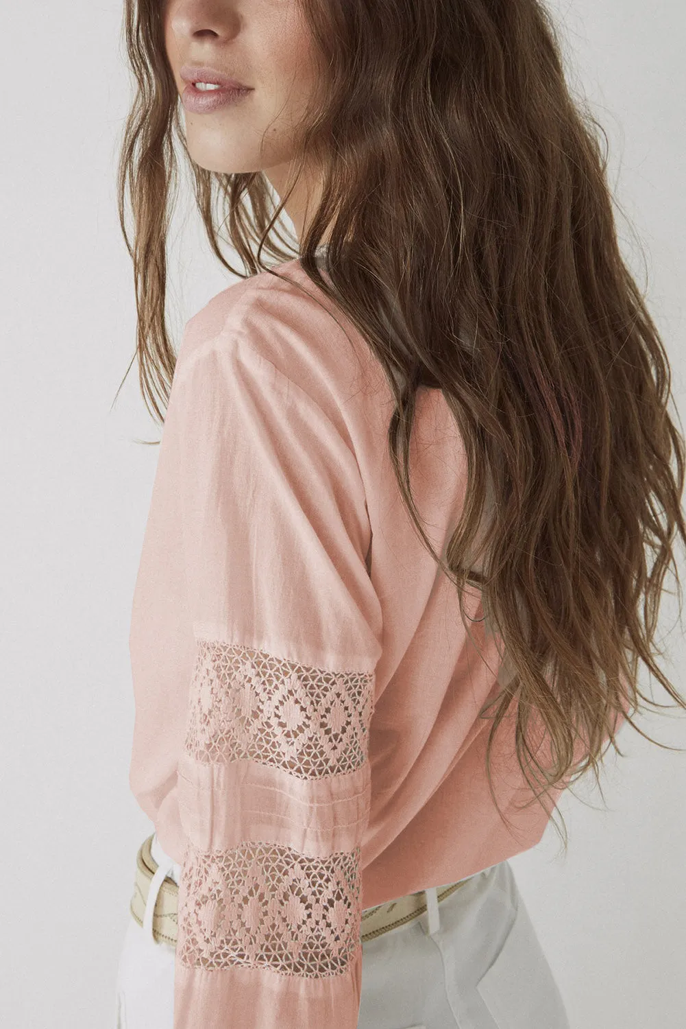 Lace Crochet Button-up Long Sleeve Shirt