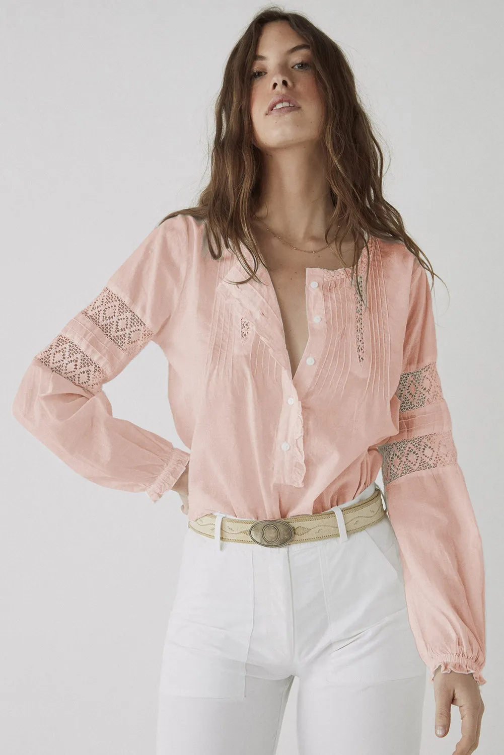 Lace Crochet Button-up Long Sleeve Shirt