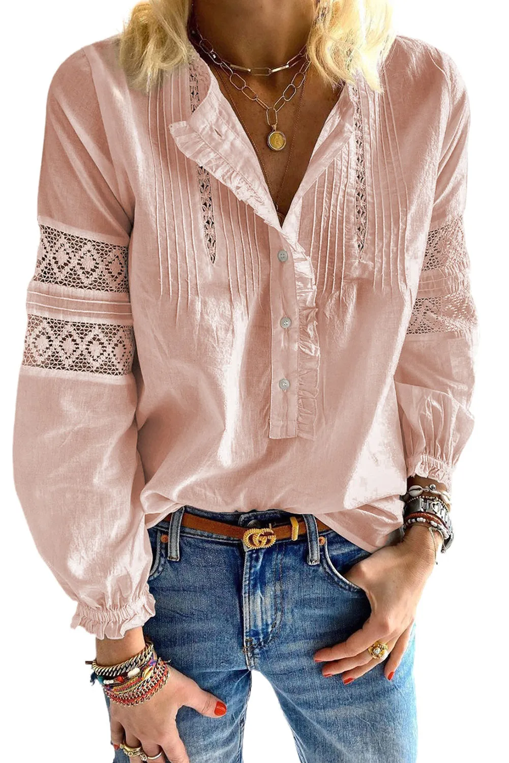 Lace Crochet Button-up Long Sleeve Shirt