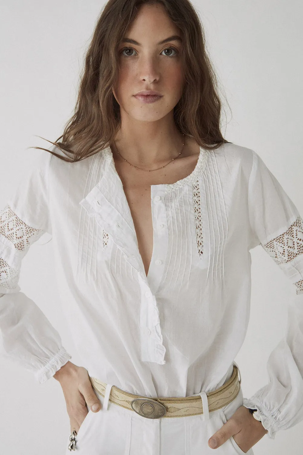 Lace Crochet Button-up Long Sleeve Shirt