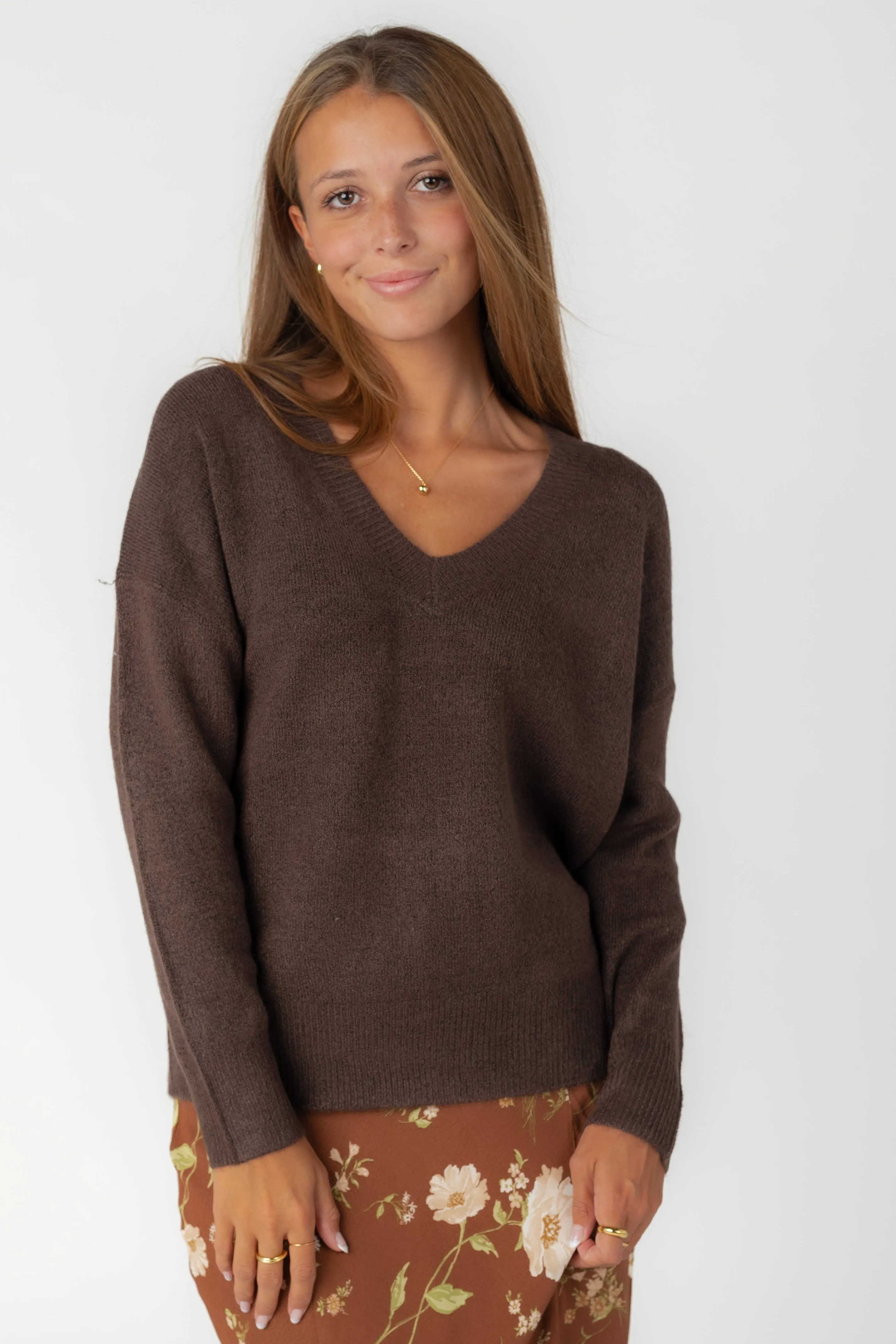 Lena V Neck Drop Shoulder Knit Sweater