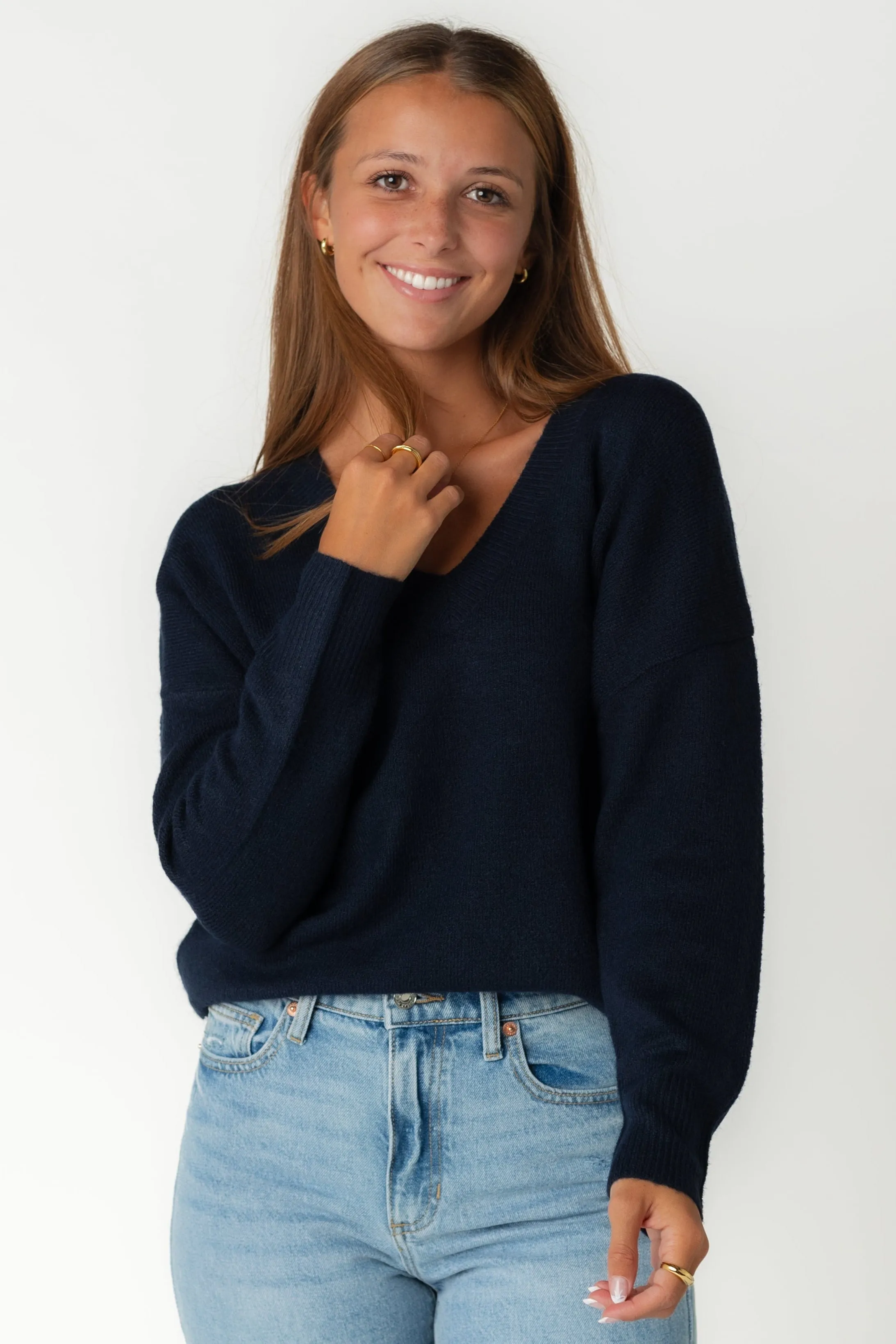 Lena V Neck Drop Shoulder Knit Sweater