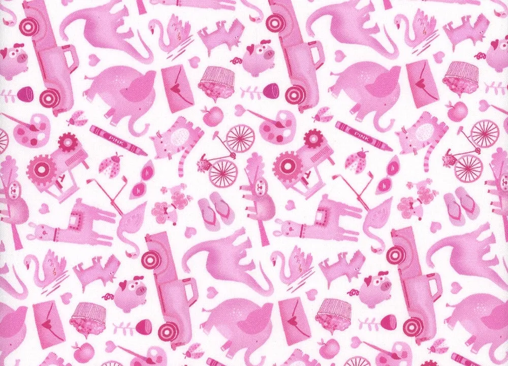 Mini Pink I Spy Creatures & Stuff on White Quilting Cotton