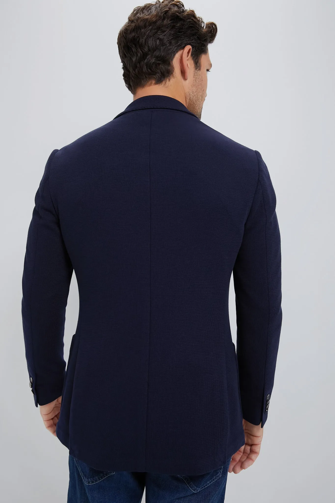 Navy Blue Knit Travel Blazer