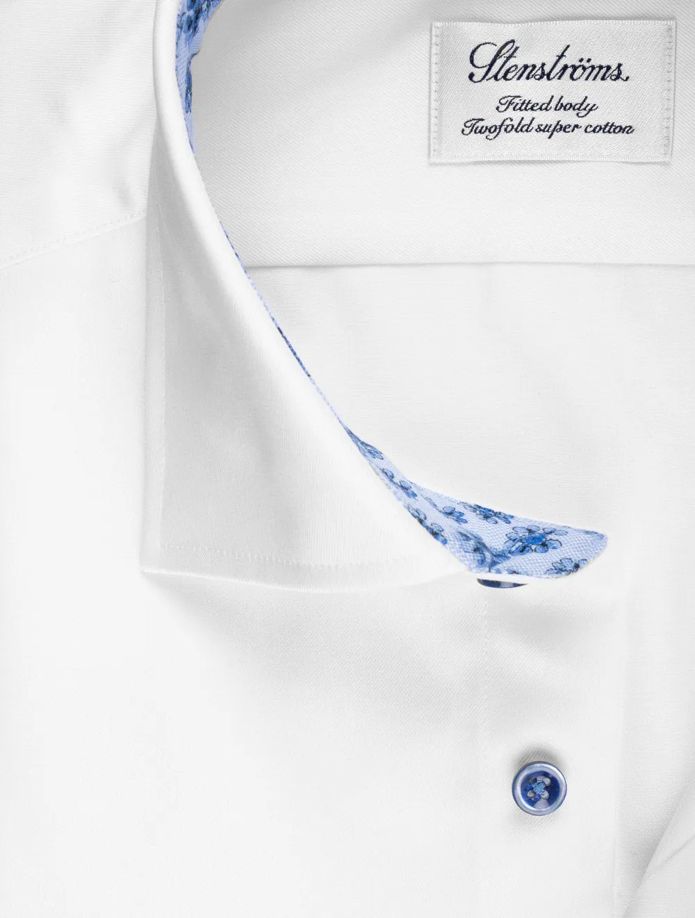 Plain Contrast Button With Flower Inlay Shirt White