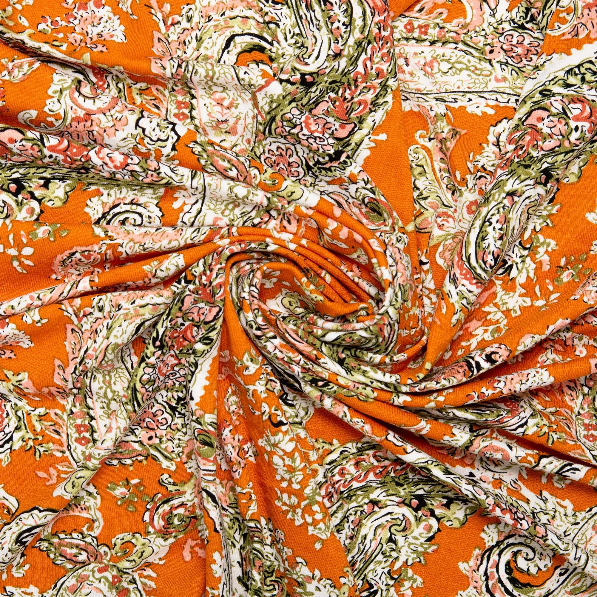 Printed Viscose Knit - ARIELLA - Paisleys - Orange