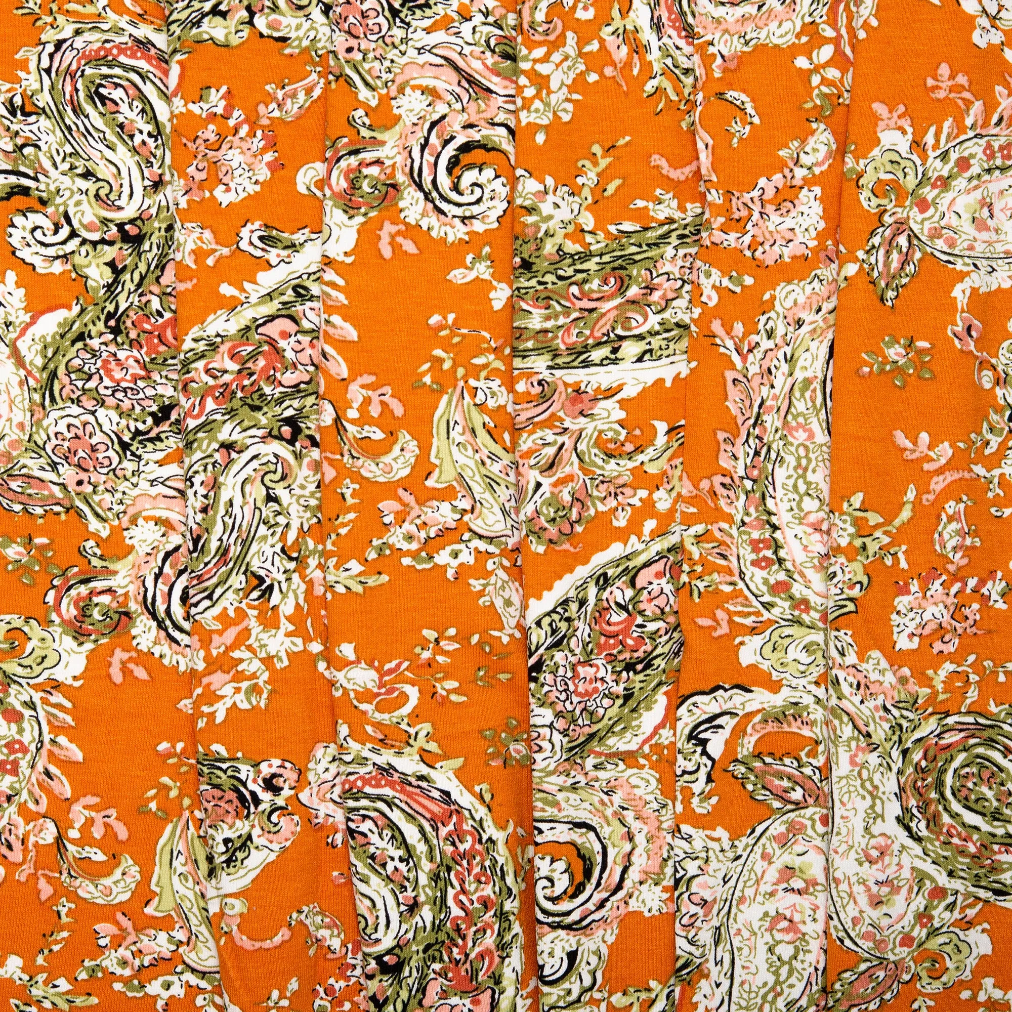 Printed Viscose Knit - ARIELLA - Paisleys - Orange