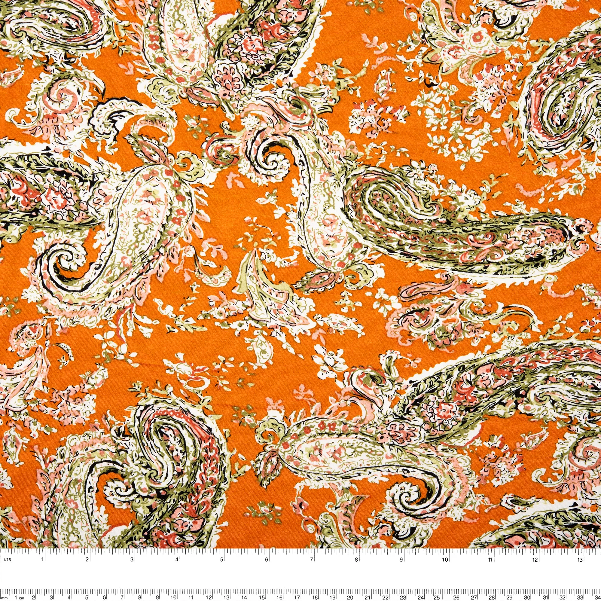 Printed Viscose Knit - ARIELLA - Paisleys - Orange