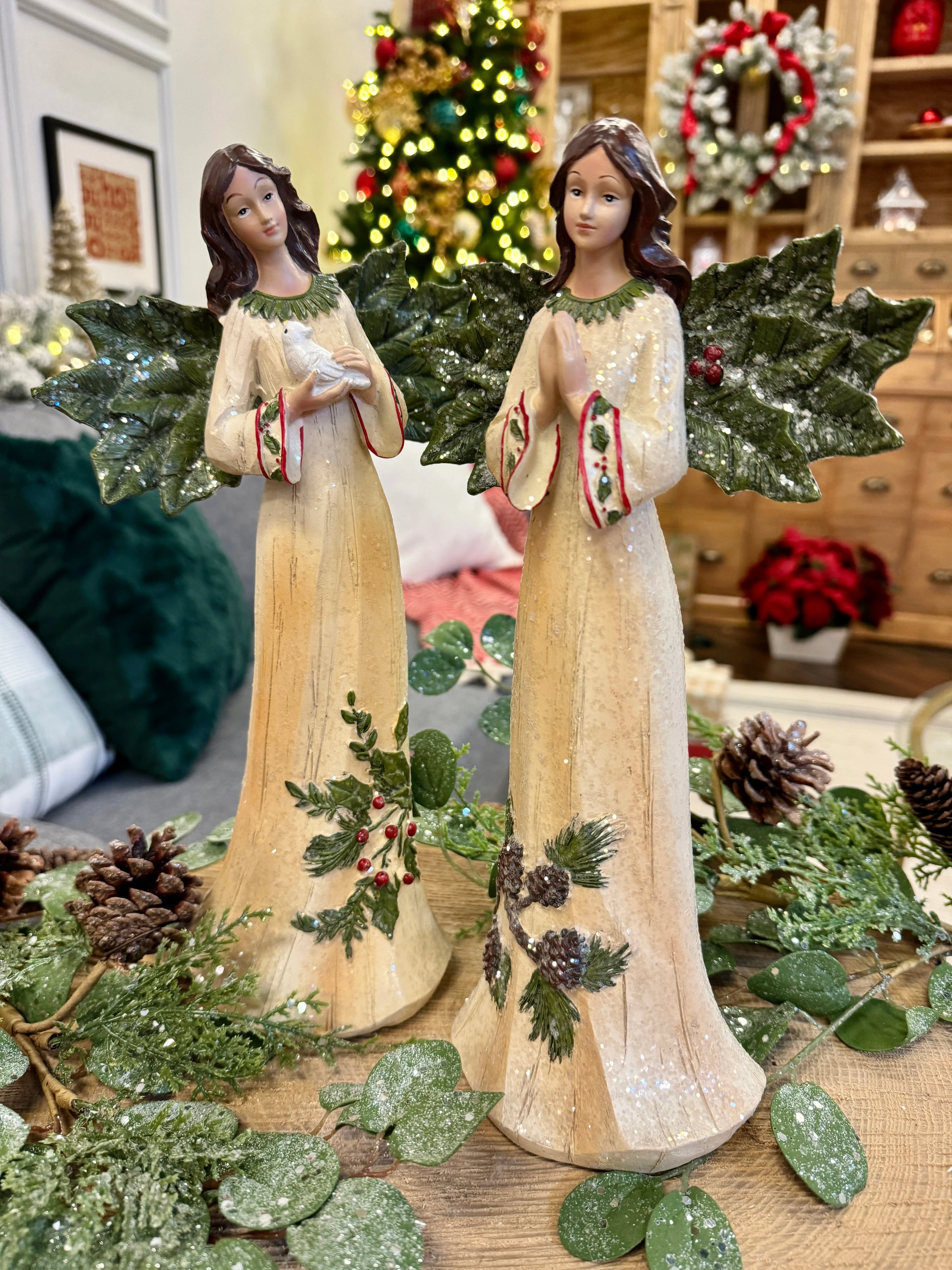 Set of 2 Angels with Holly Wings for Just Jill