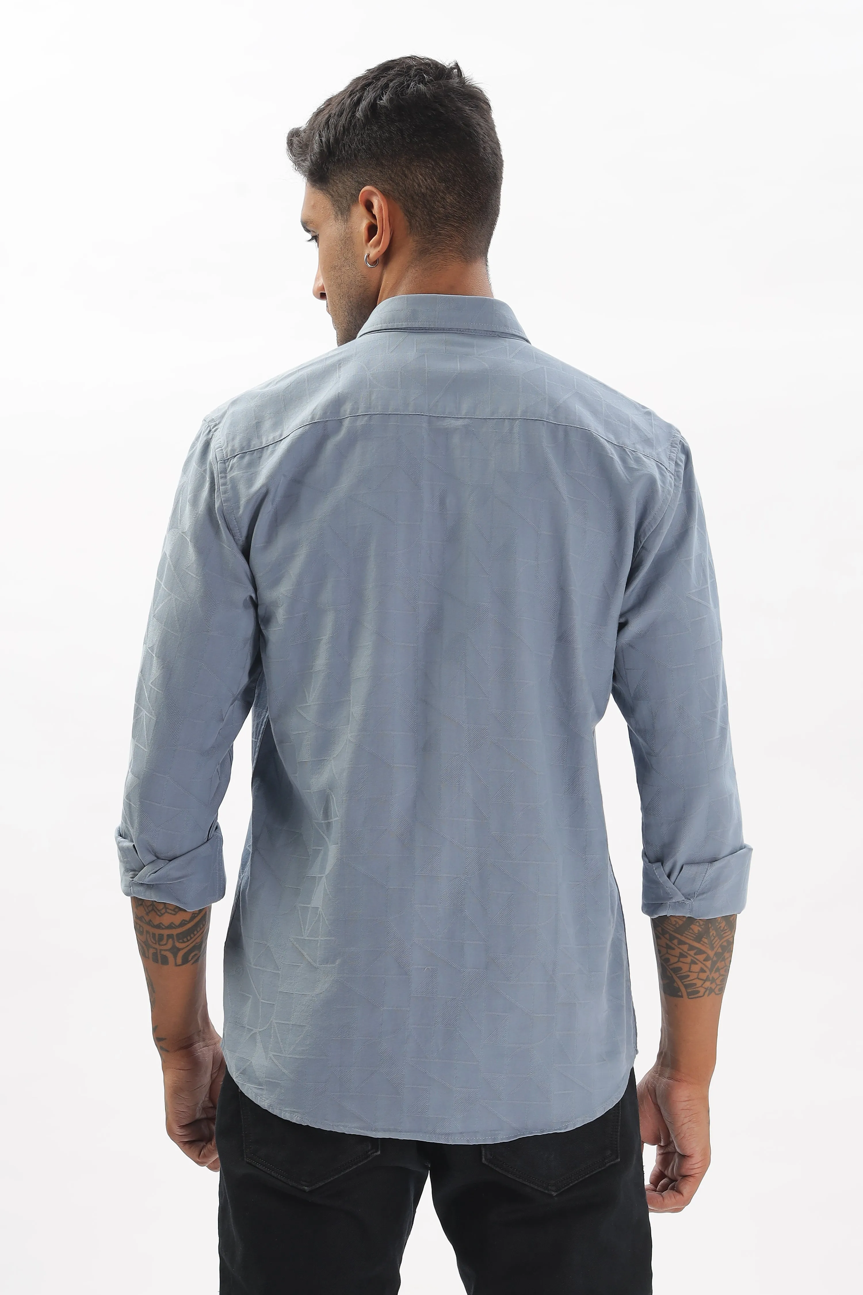 Sky Blue Textured Party Wear Shirt