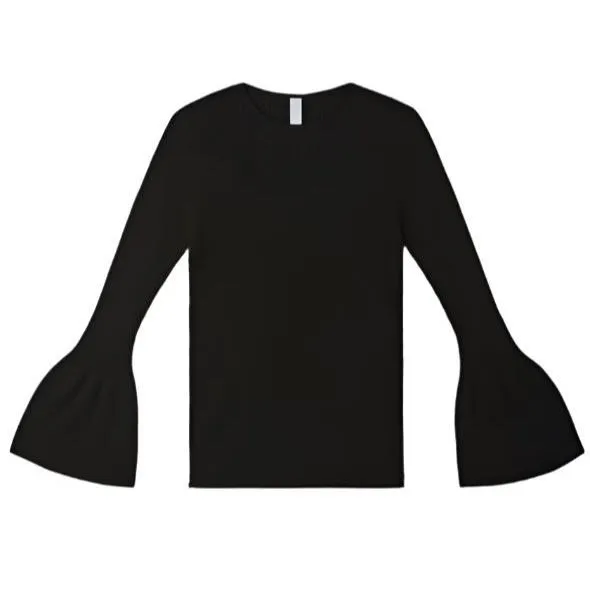 Soft Portrait Bell Sleeve Top - Black