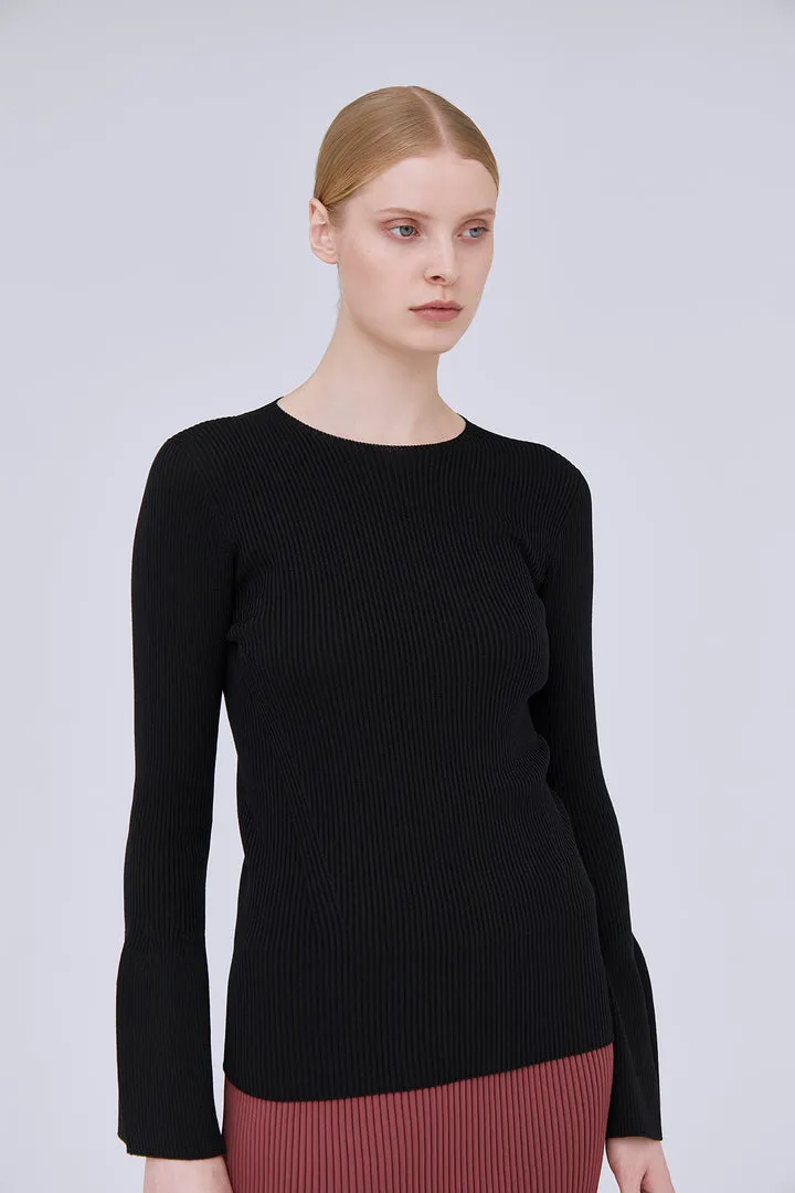 Soft Portrait Bell Sleeve Top - Black