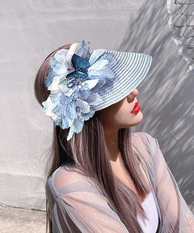 Stylish Beige Tulle Flower Empty Top Sunshade Hat Summer YU1026