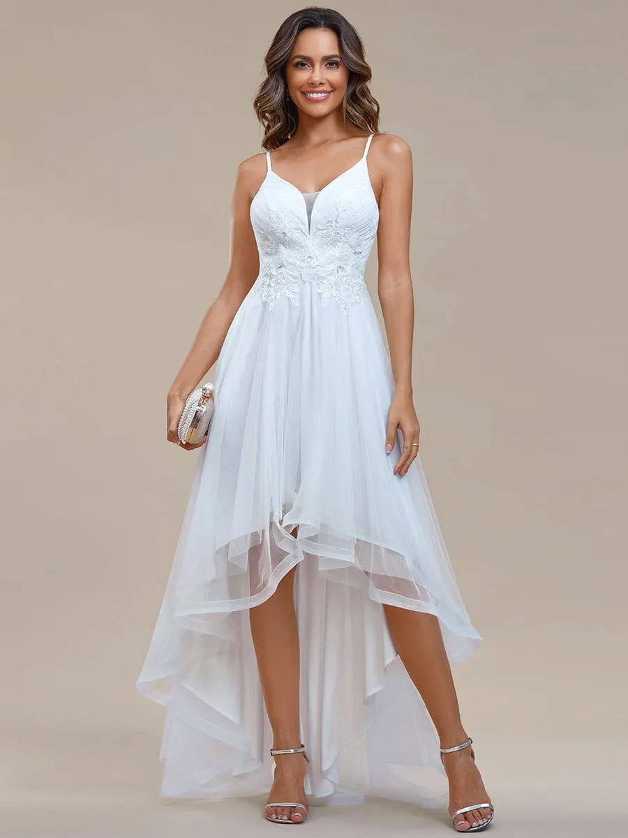 Stylish Floral Embroidered Waist High-Low Prom Dress