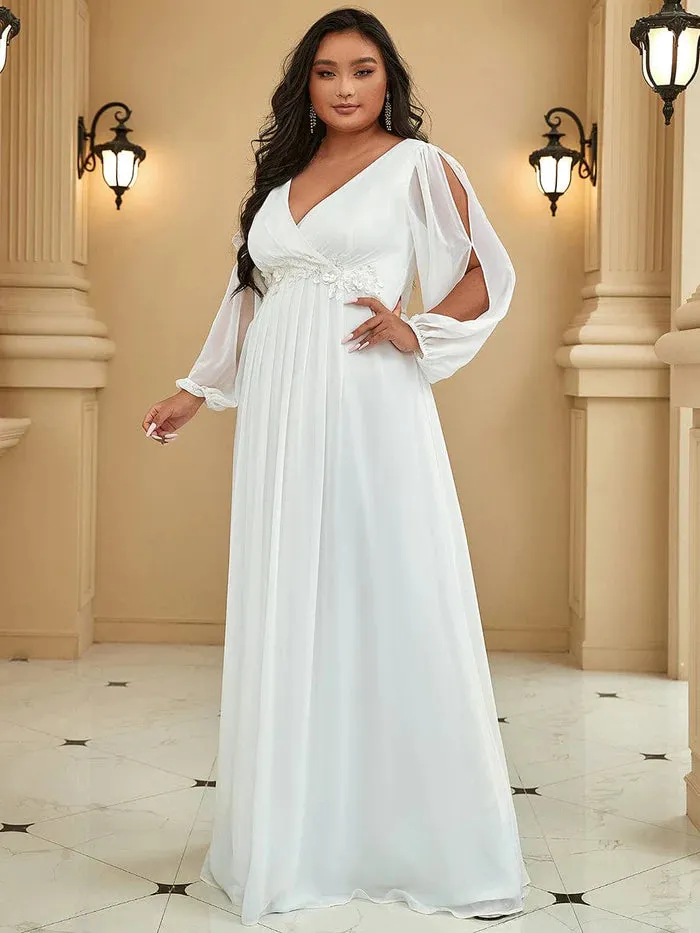 Stylish Plus Size Chiffon Formal Evening Dresses with Long Lantern Sleeves