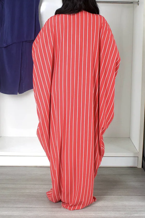 Stylish Striped Flap Pocket Maxi Dress