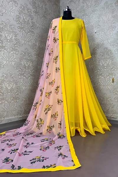 Stylish Yellow gown party wear 2021 latest