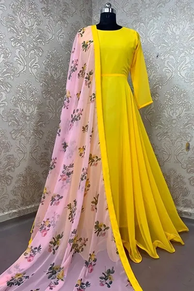 Stylish Yellow gown party wear 2021 latest