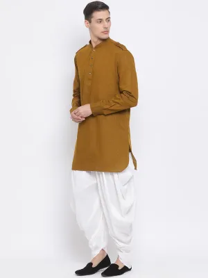 Vastramay Men's Brown Kurta and White Dhoti