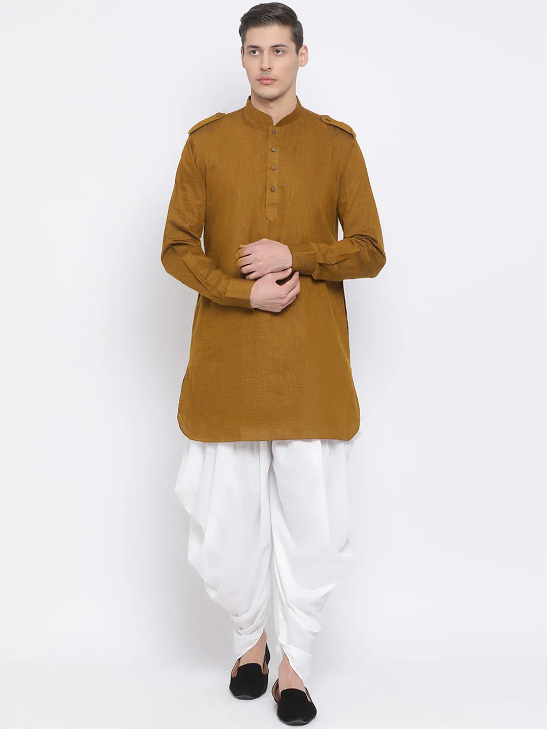 Vastramay Men's Brown Kurta and White Dhoti