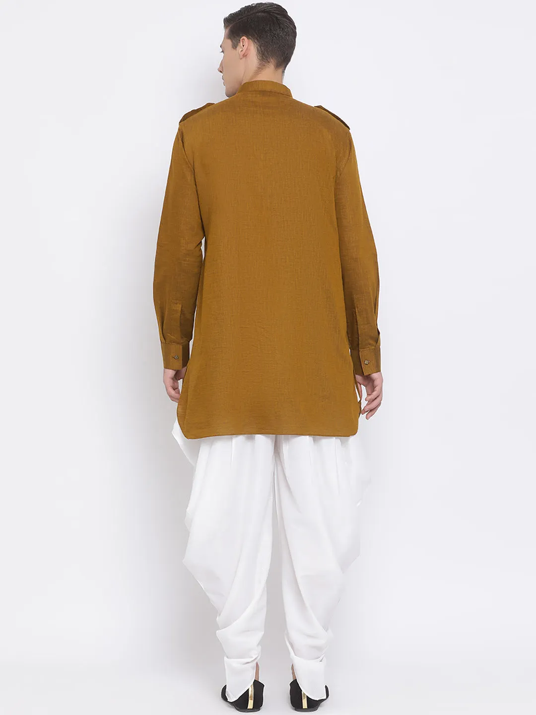 Vastramay Men's Brown Kurta and White Dhoti