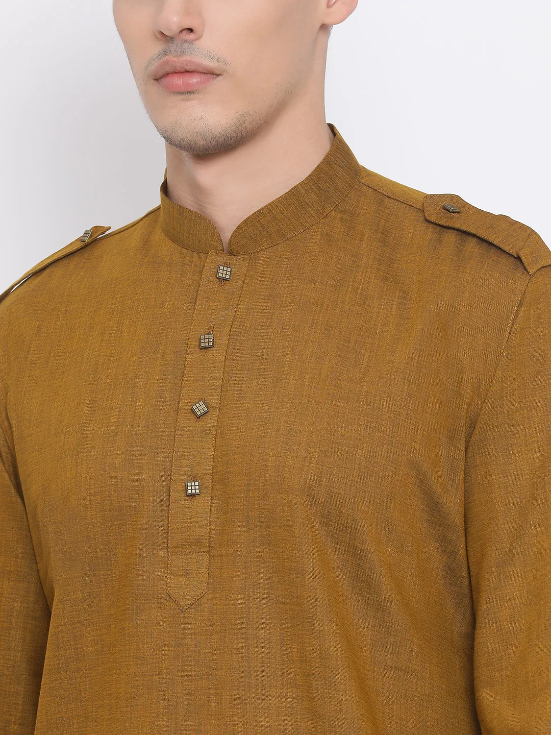 Vastramay Men's Brown Kurta and White Dhoti