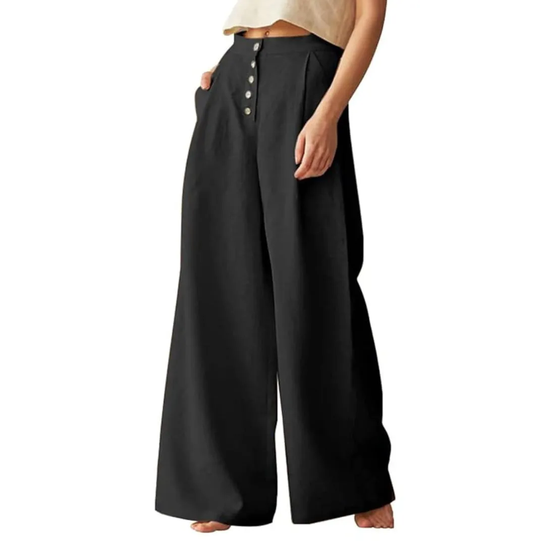 Women's Casual Cotton Linen High Waist Wide Leg Pants Trousers