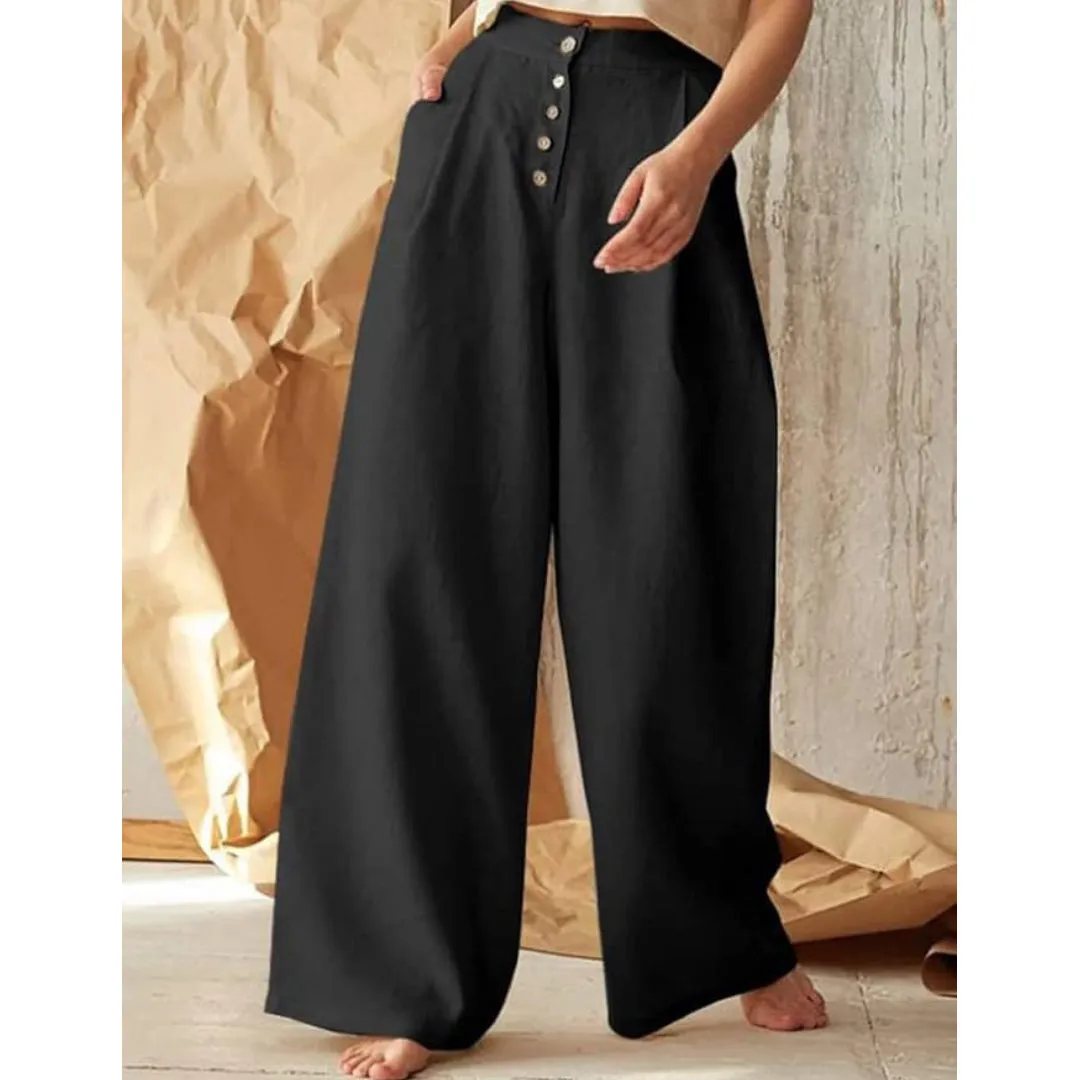 Women's Casual Cotton Linen High Waist Wide Leg Pants Trousers