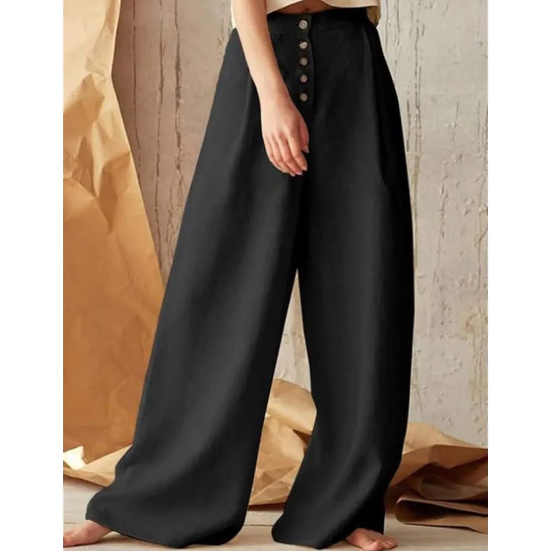 Women's Casual Cotton Linen High Waist Wide Leg Pants Trousers